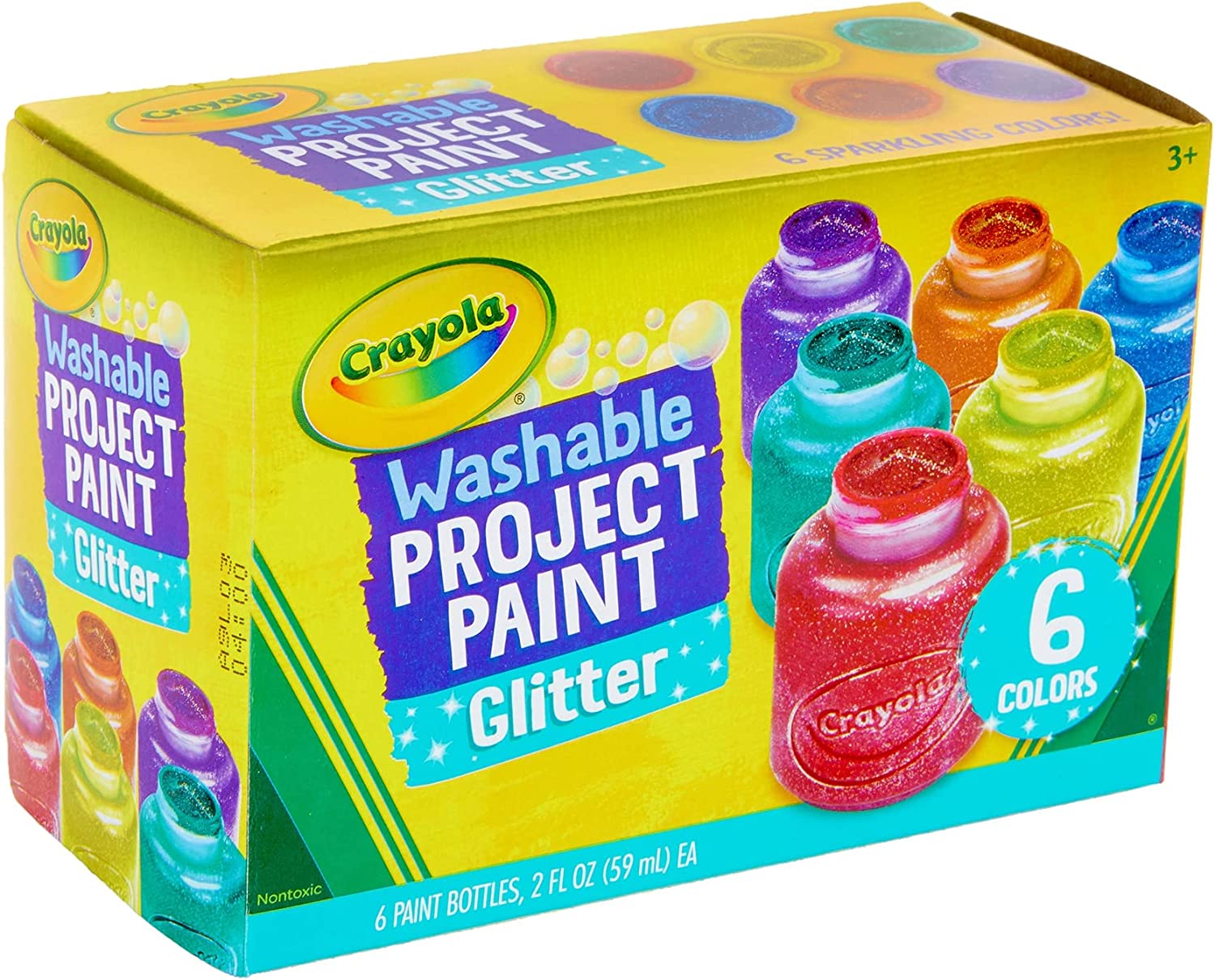 6 Pack Glitter 2oz Washable Project Paint