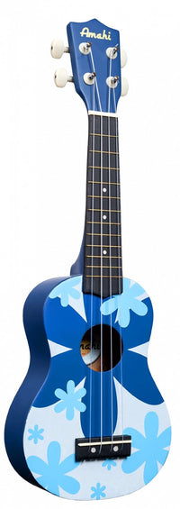 Ukulele With Blue Flowers Design