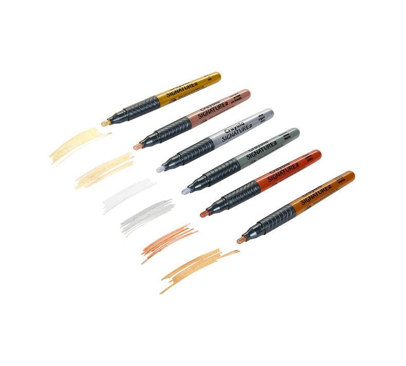 6 Pack Liquid Metallic Permanent Marker Color on White - Gold, Rose Gold, Silver, Titanium, Copper, and Bronze