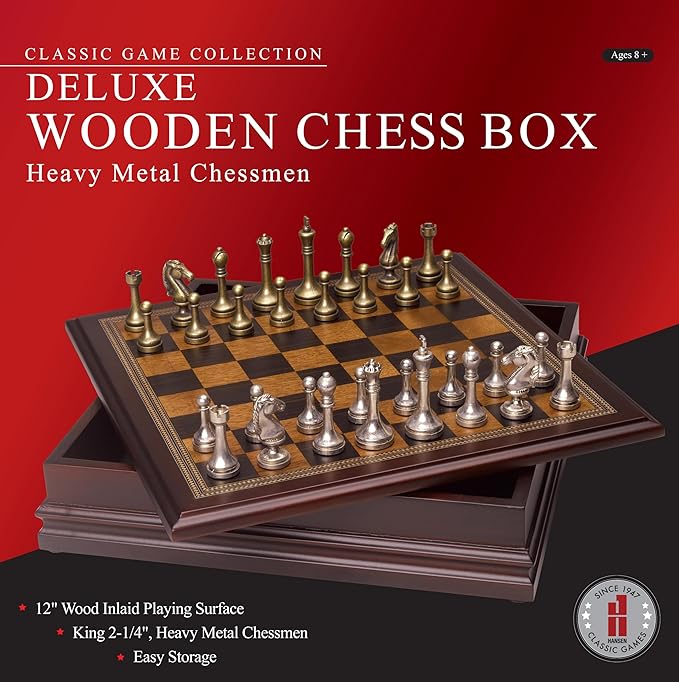 Deluxe Metal Chess with Wood Board