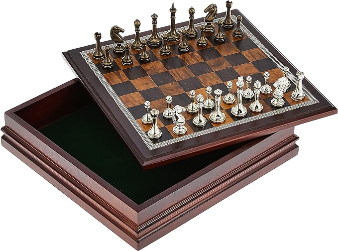 Deluxe Metal Chess with Wood Board