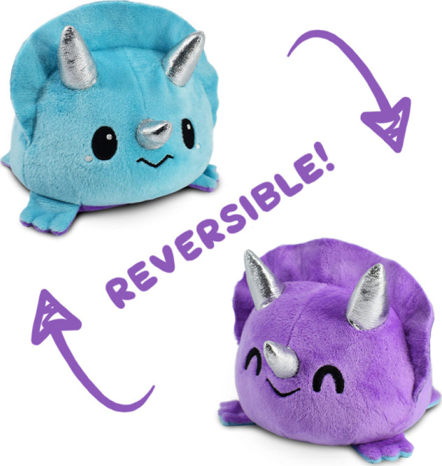 Reversible Triceratops Plush - Purple and Blue