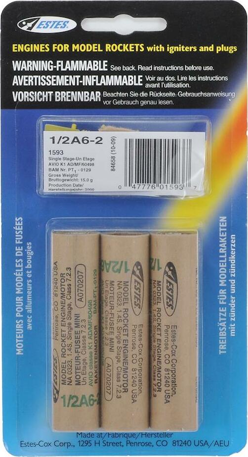 Estes 1/2 A6-2 Regular Standard Engine HAZ