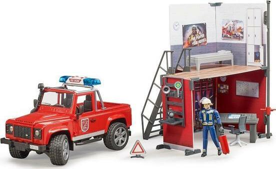 Bruder 62701 Bworld Fire Station w/ Land Rover Defender and Fireman