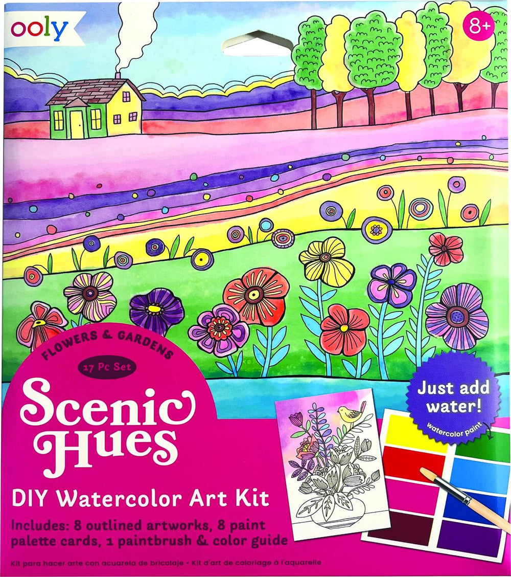 Scenic Hues D.I.Y. Watercolor Art Kit - Flowers & Gardens (17 PC Set)