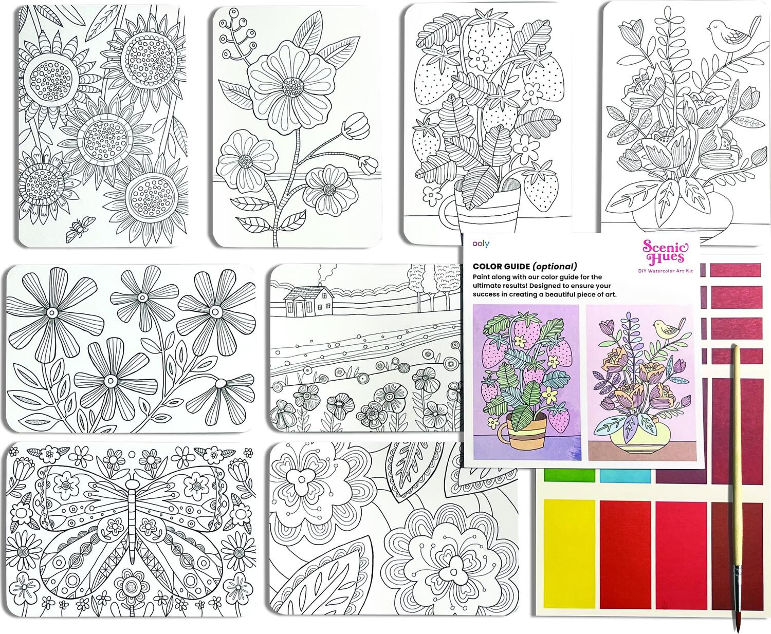 Scenic Hues D.I.Y. Watercolor Art Kit - Flowers & Gardens (17 PC Set)