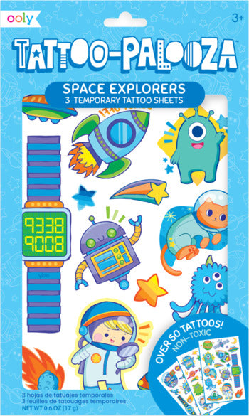 Tattoo-palooza Temporary Tattoos  Space Explorers  3 Sheets