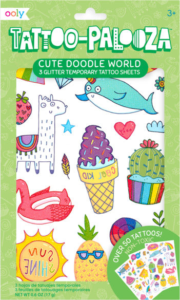 Tattoo-palooza Temporary Tattoos  Cute Doodle World  3 Sheets