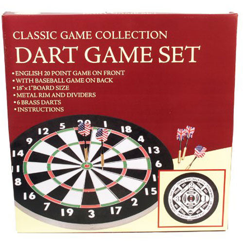 CLASSIC OLD ENGLISH STYLE 18 INCH DOUBLE SIDED DARTBOARD + 6 BRASS DARTS