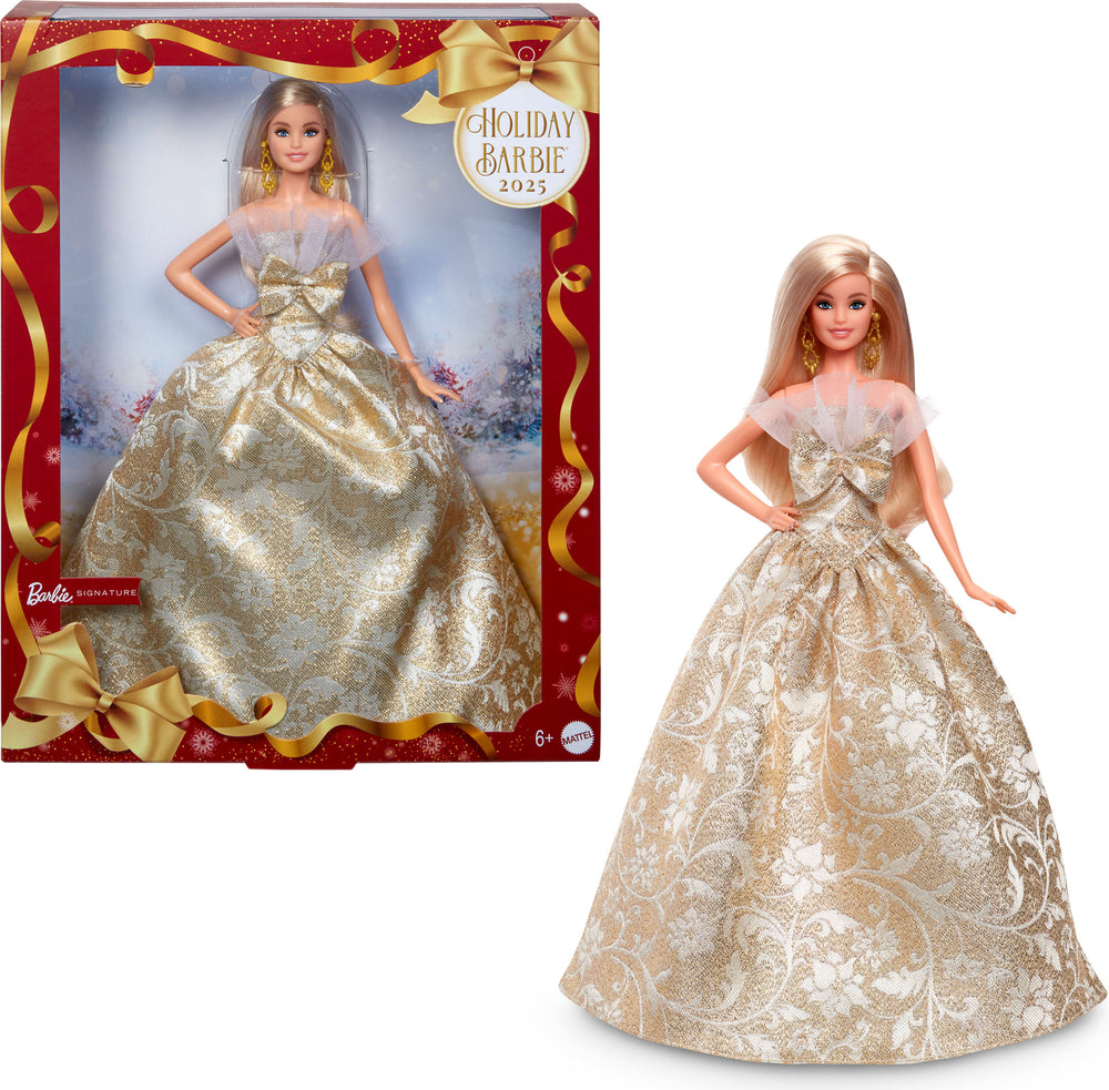 Barbie Signature 2025 Holiday Fashion Doll, Seasonal Collector, Blonde with Silver & Gold Gown
