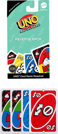  UNO Add-on-Packs Reverse Pack Card Game for Kids, Family & Game Nights, Travel, Camping & Parties