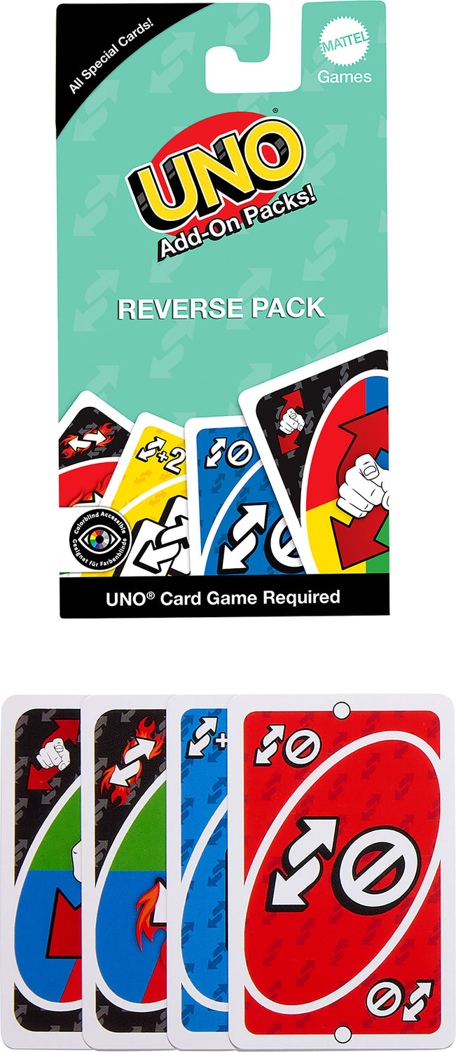  UNO Add-on-Packs Reverse Pack Card Game for Kids, Family & Game Nights, Travel, Camping & Parties