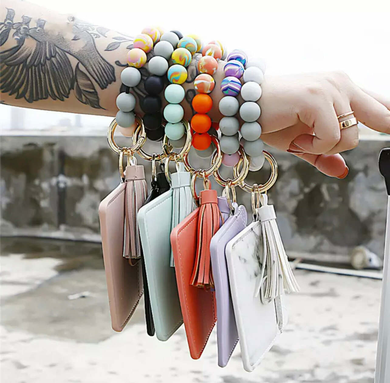 Wallet Wristlet Silicone Bead Tassel Keychains