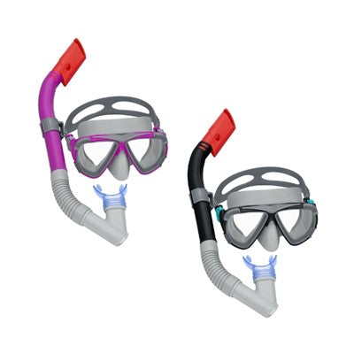 Two snorkeling sets with masks and snorkels.
