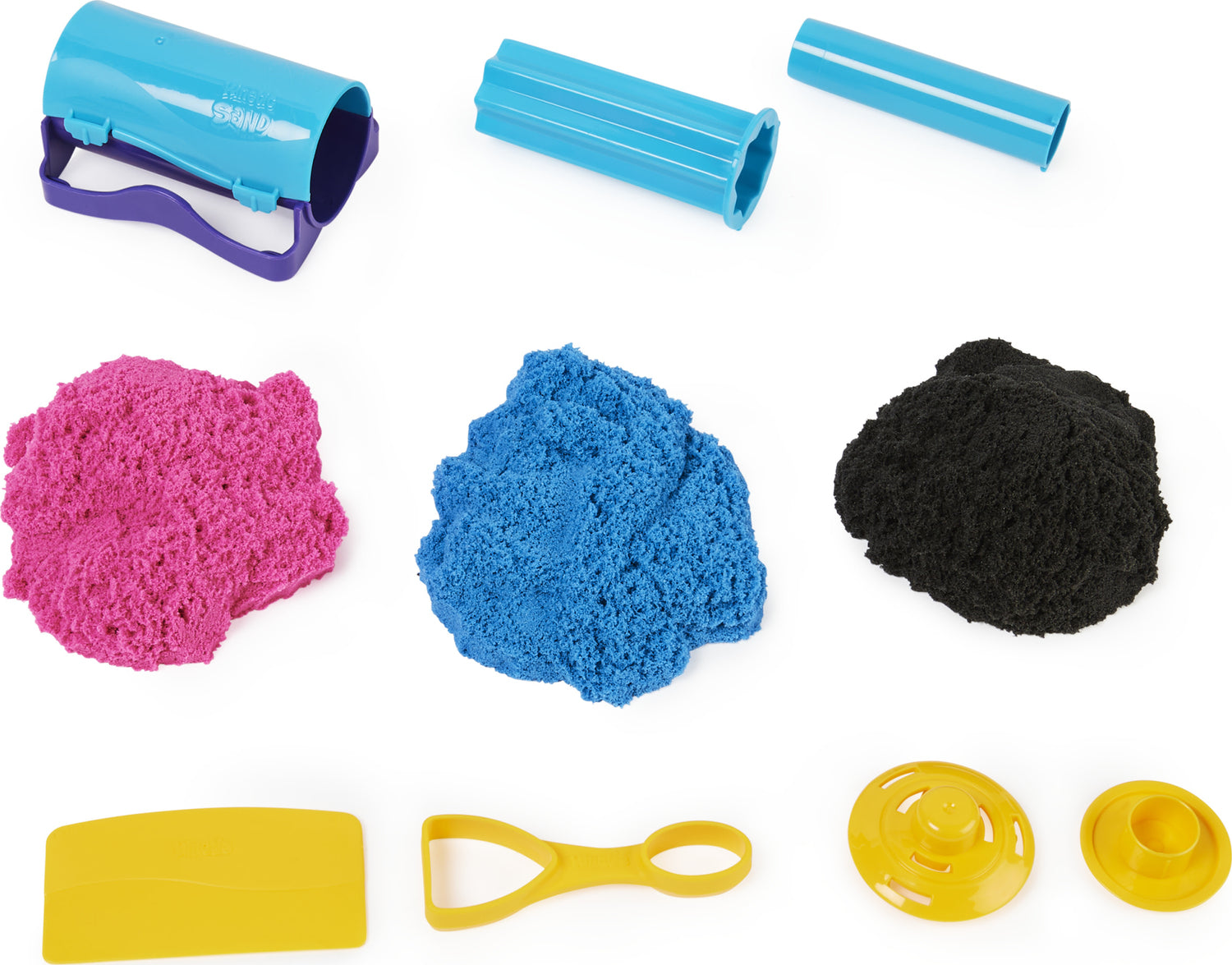 Kinetic Sand Slice N’ Surprise Set with 13.5oz of Black, Pink and Blue Play Sand and 7 Tools, Sensory Toys