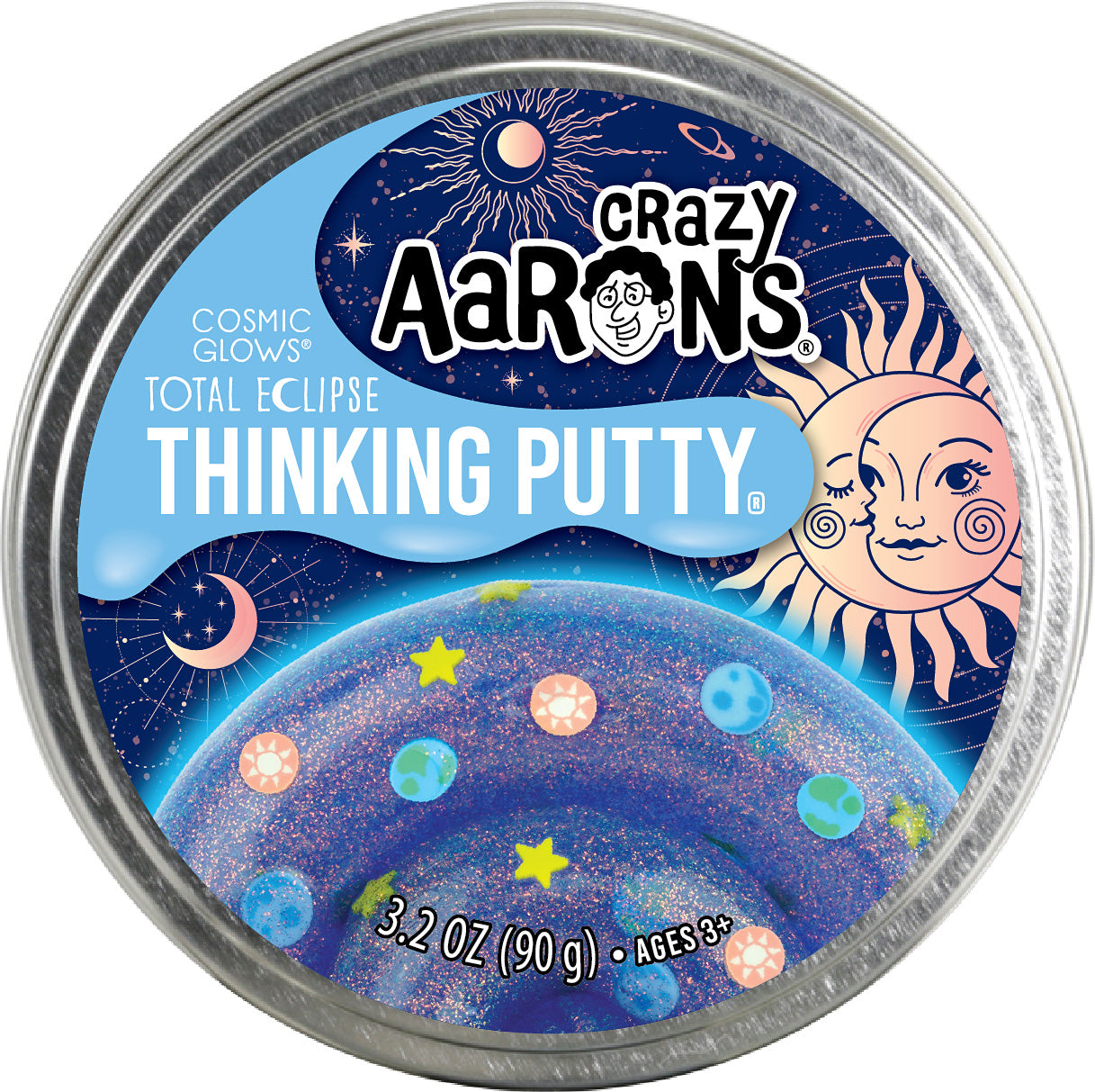 Crazy Aaron's Thinking Putty - Total Eclipse Glow In The Dark | 4 Tin Sensory Putty For Kids & Adults, Made In USA