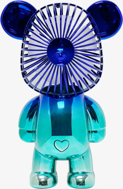 Rechargeable Bear Fan w 3 Speeds-12" Tall- Metallic Blue