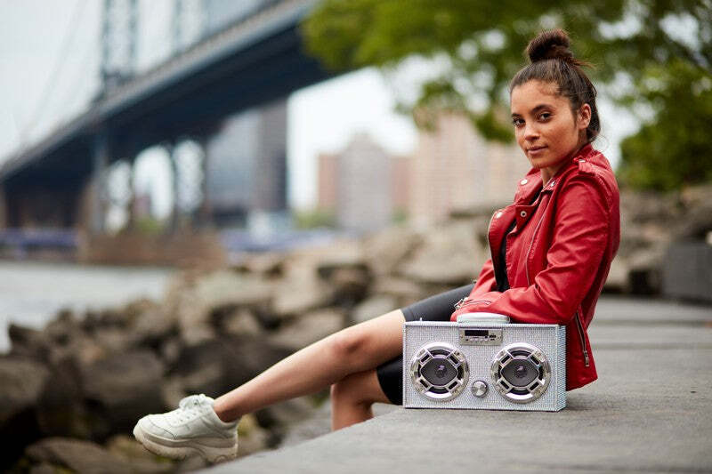 Bluetooth FM Radio W LED Speakers Iridescent Bling Boombox