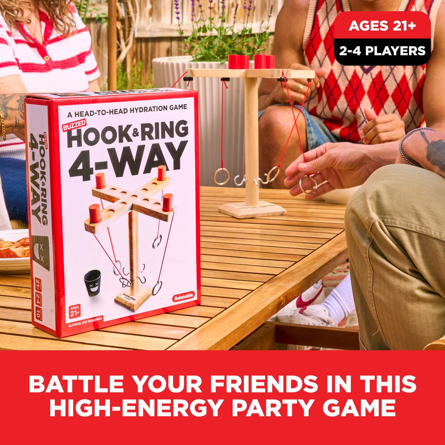 Buzzed 4-Way Hook & Ring Drinking Game  -  The Ring Toss to Rule All