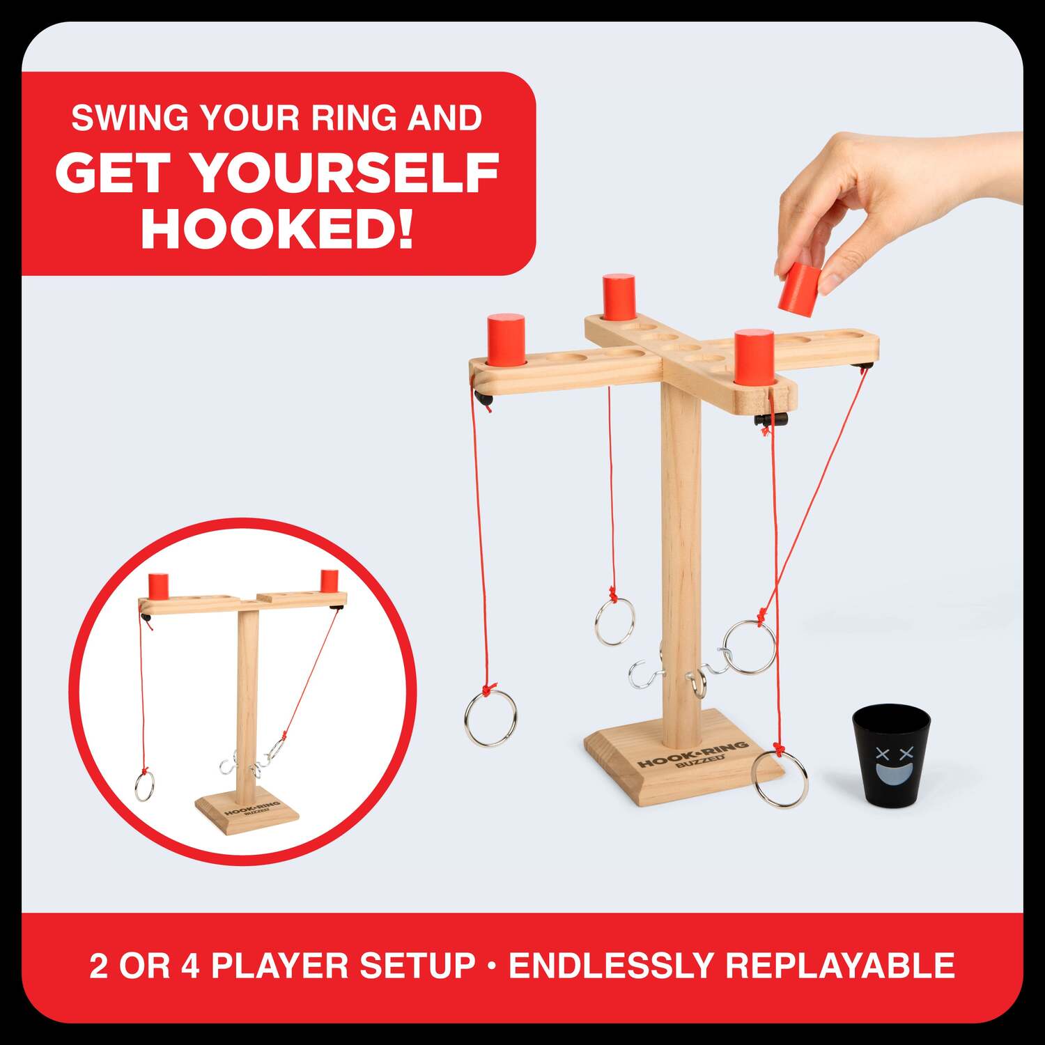 Buzzed 4-Way Hook & Ring Drinking Game  -  The Ring Toss to Rule All