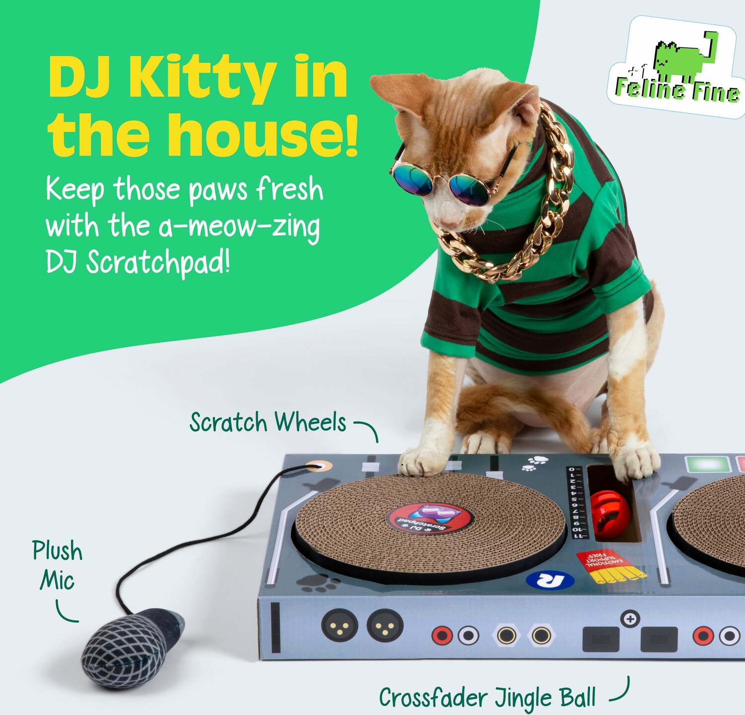 DJ Scratchpad by Relatable, Includes Box With 2 Scratch Wheels, 1 Plastic Ball With Bell, And Attached Microphone Plush