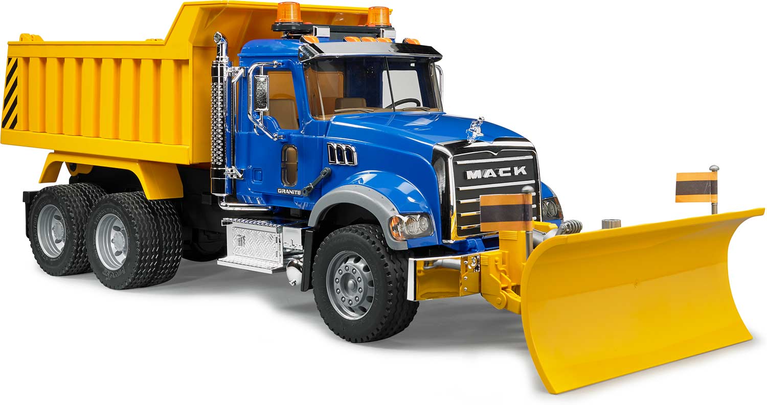 bruder mack granite dump truck with snow plow blade